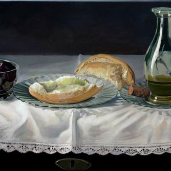 Pintura intitulada "Pan con acite y azú…" por Antonio Cubero Jiménez, Obras de arte originais, Óleo