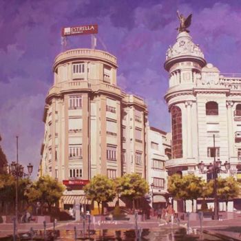 Painting titled "Plaza de las Tendil…" by Antonio Cubero Jiménez, Original Artwork, Oil