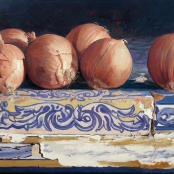 Painting titled "Cebollas con azulej…" by Antonio Cubero Jiménez, Original Artwork