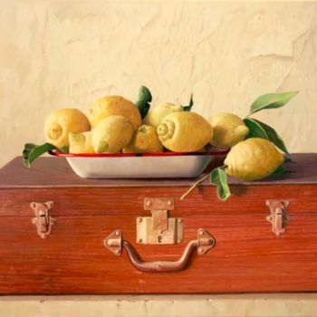 Painting titled "fuente con limones…" by Antonio Cubero Jiménez, Original Artwork, Oil