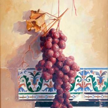 Painting titled "racimo de uvas colg…" by Antonio Cubero Jiménez, Original Artwork