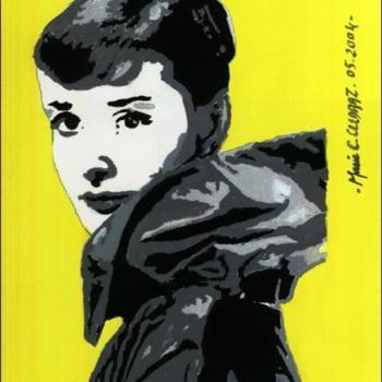 Картина под названием "Audrey en jaune - m…" - Marie C. Cudraz, Подлинное произведение искусства