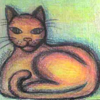 Peinture intitulée "Le chat jaune" par L'Homme Aux Pieds De Caoutchouc, Der Man, Œuvre d'art originale, Huile