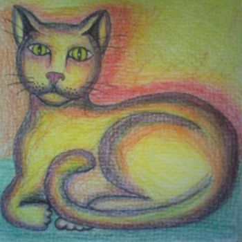 Peinture intitulée "Le chat orange" par L'Homme Aux Pieds De Caoutchouc, Der Man, Œuvre d'art originale, Huile