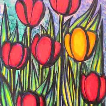 Malarstwo zatytułowany „Les tulipes II” autorstwa L'Homme Aux Pieds De Caoutchouc, Der Man, Oryginalna praca