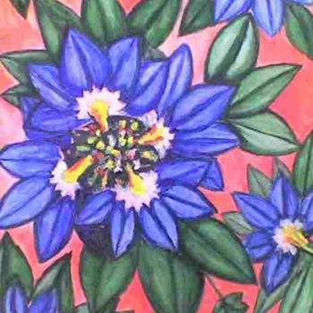 Painting titled "Fleurs bleues" by L'Homme Aux Pieds De Caoutchouc, Der Man, Original Artwork