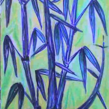 Peinture intitulée "Les bambous bleus" par L'Homme Aux Pieds De Caoutchouc, Der Man, Œuvre d'art originale