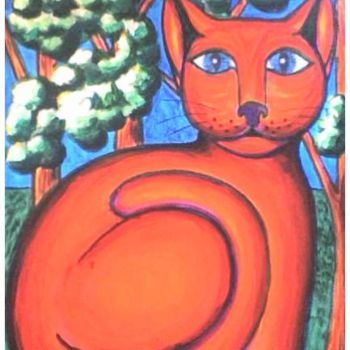 Painting titled "Die Rote Katze" by L'Homme Aux Pieds De Caoutchouc, Der Man, Original Artwork