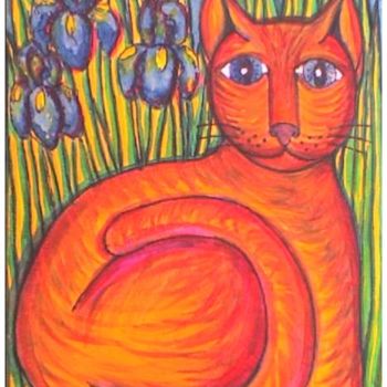 Peinture intitulée "Le Chat aux iris" par L'Homme Aux Pieds De Caoutchouc, Der Man, Œuvre d'art originale