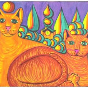Malerei mit dem Titel "Deux chats" von L'Homme Aux Pieds De Caoutchouc, Der Man, Original-Kunstwerk