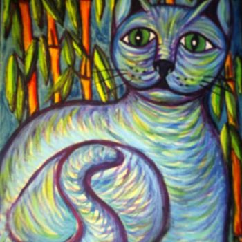 Pintura titulada "Le chat aux bambous" por L'Homme Aux Pieds De Caoutchouc, Der Man, Obra de arte original