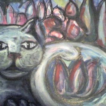 Painting titled "Le chat de la nuit" by L'Homme Aux Pieds De Caoutchouc, Der Man, Original Artwork