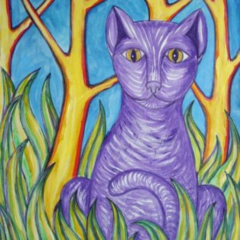 Peinture intitulée "Le chat dans la cla…" par L'Homme Aux Pieds De Caoutchouc, Der Man, Œuvre d'art originale