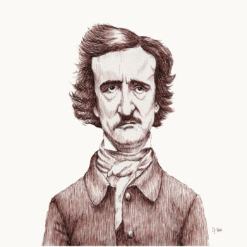 Dessin intitulée "Edgar.A.Poe" par Geneviève Tremblay, Œuvre d'art originale, Encre