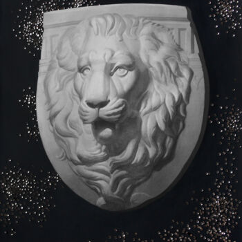 Malerei mit dem Titel "Lion. Sequins" von Curlydafna, Original-Kunstwerk, Tinte
