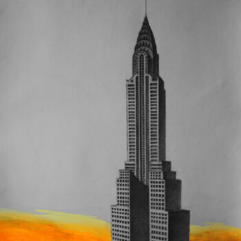Painting titled "Chrysler Building i…" by Curlydafna, Original Artwork, Pencil