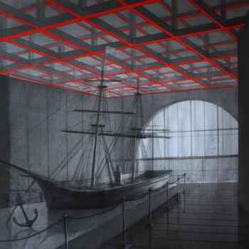 Malerei mit dem Titel "Yacht club interior" von Curlydafna, Original-Kunstwerk, Bleistift