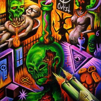 Peinture intitulée "Satan playing my Ga…" par Curst Insanum, Œuvre d'art originale, Acrylique