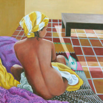 Painting titled "le foulard jaune" by Curt, Original Artwork, Oil