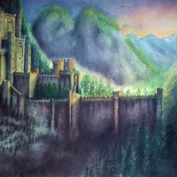 Painting titled ""Castell"" by Kézia Curty, Original Artwork, Watercolor