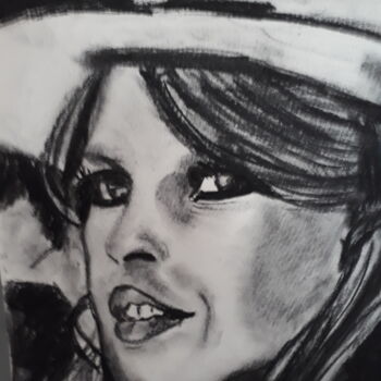 Рисунок под названием "Brigitte Bardot" - Rob Custers, Подлинное произведение искусства, Древесный уголь