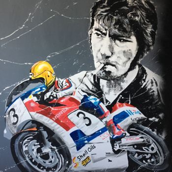 Painting titled "Joey Dunlop" by Yvan Courtet, Original Artwork, Acrylic