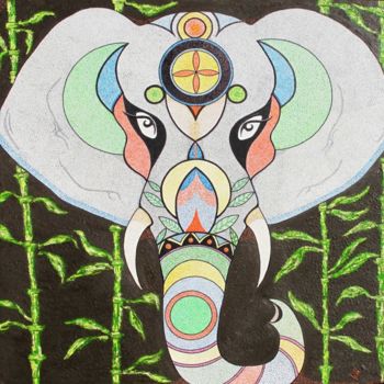 Painting titled "Eléphant" by Chantal Vieira, Original Artwork, Acrylic Mounted on Wood Stretcher frame
