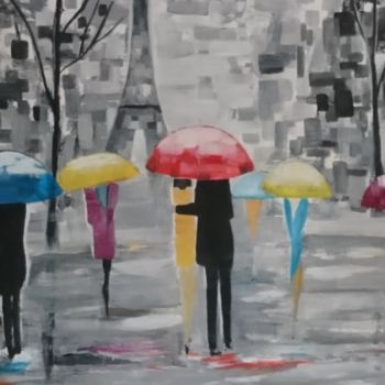 Peinture intitulée "Paris sous la pluie" par Vanessa Vergé, Œuvre d'art originale, Huile