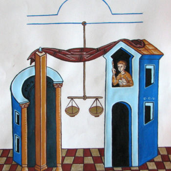 Malarstwo zatytułowany „bilancia-libra-temp…” autorstwa Claudiu Victor Gheorghiu, Oryginalna praca, Tempera