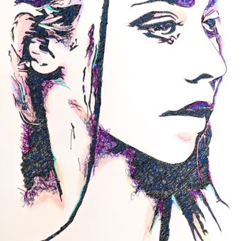Dibujo titulada "Purple girl" por William Chemin, Obra de arte original, Pluma de gel