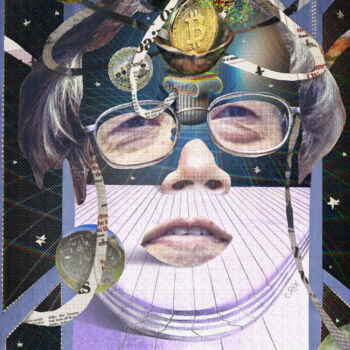 Digitale Kunst getiteld "Face of Satoshi #14" door Cyber Rex, Origineel Kunstwerk, Digitale collage