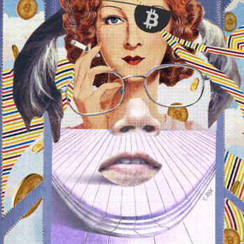 Цифровое искусство под названием "Face of Satoshi #29" - Cyber Rex, Подлинное произведение искусства, Цифровой коллаж