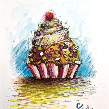 Drawing titled "Cup Cake" by Cynthia Dormeyer, Original Artwork, Watercolor