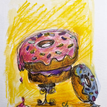 Desenho intitulada "Donuts" por Cynthia Dormeyer, Obras de arte originais, Aquarela