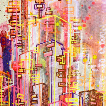 Painting titled "Ville 4" by Cynthia Dormeyer, Original Artwork, Acrylic