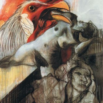제목이 "Woman and Cock, 1988"인 미술작품 Cynthia Ruffin로, 원작, 아크릴