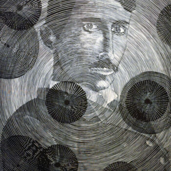 Gravures & estampes intitulée "Nikola Tesla" par Cyprian Hołownia, Œuvre d'art originale, Linogravures