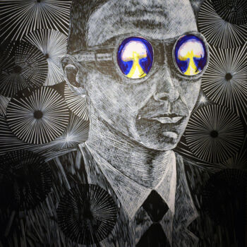 Gravures & estampes intitulée "Robert Oppenheimer" par Cyprian Hołownia, Œuvre d'art originale, Acrylique