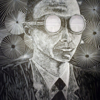 Estampas & grabados titulada "Robert Oppenheimer…" por Cyprian Hołownia, Obra de arte original, Linograbados