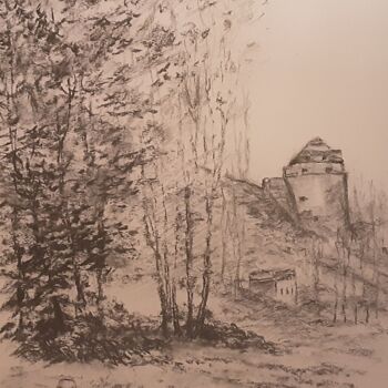 Rysunek zatytułowany „Langres-vue sur le…” autorstwa Cyriaque Millet, Oryginalna praca, Węgiel drzewny