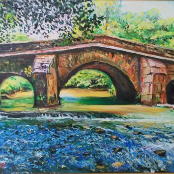 Painting titled "Huile - pont romain…" by Cyriaque Millet, Original Artwork, Oil