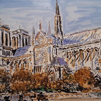 「Notre Dame de Paris」というタイトルの絵画 Cyriaque Milletによって, オリジナルのアートワーク, オイル