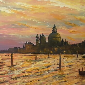 Painting titled "Venise orange" by Cyriaque Millet, Original Artwork, Wax Mounted on Wood Stretcher frame