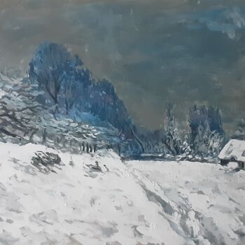 Painting titled "Paysage de neige. D…" by Cyriaque Millet, Original Artwork, Wax