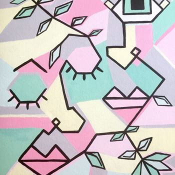 Malerei mit dem Titel "Cubisme Visage abst…" von Cyrielle Lemistre, Original-Kunstwerk, Acryl