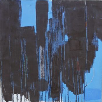 Картина под названием "Pluie en bleu et no…" - Cyril Chiron, Подлинное произведение искусства