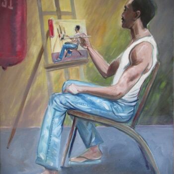 Pintura intitulada "Painters studio" por Cyril Harris, Obras de arte originais, Óleo