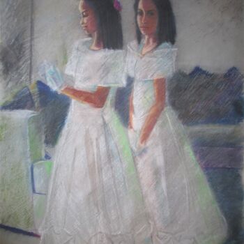 Desenho intitulada "Flower Girls 1" por Cyril Harris, Obras de arte originais, Pastel