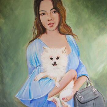 Painting titled "Yeci and her dog" by Cyril Harris, Original Artwork, Acrylic