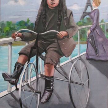 Painting titled "Boy on tricycle" by Cyril Harris, Original Artwork, Acrylic